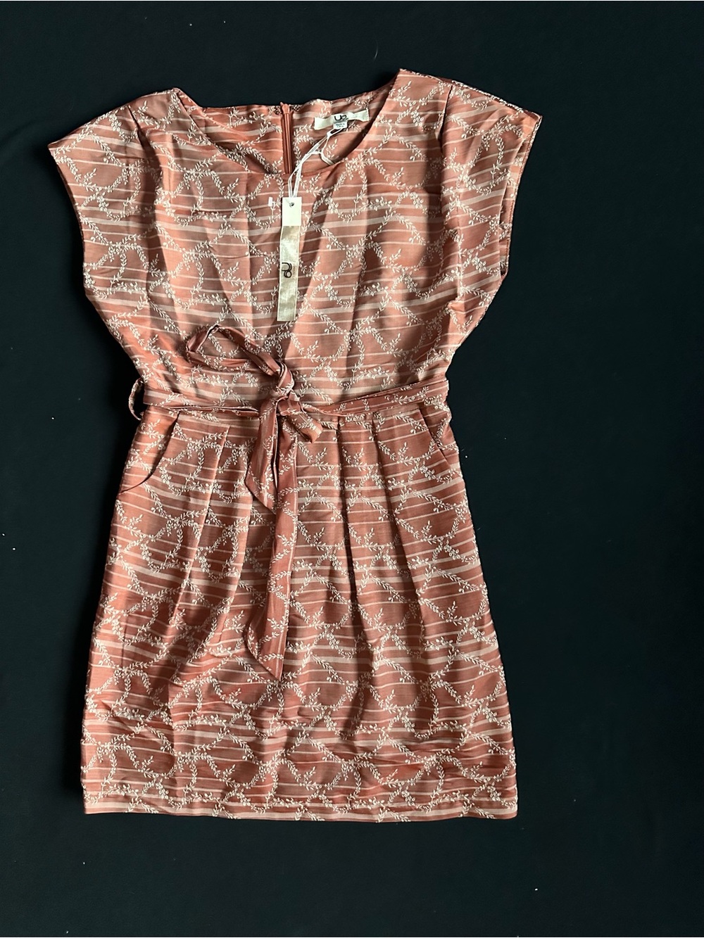 Ya Los Angeles Rust Pink Printed Tie-Waist Mini Dress S